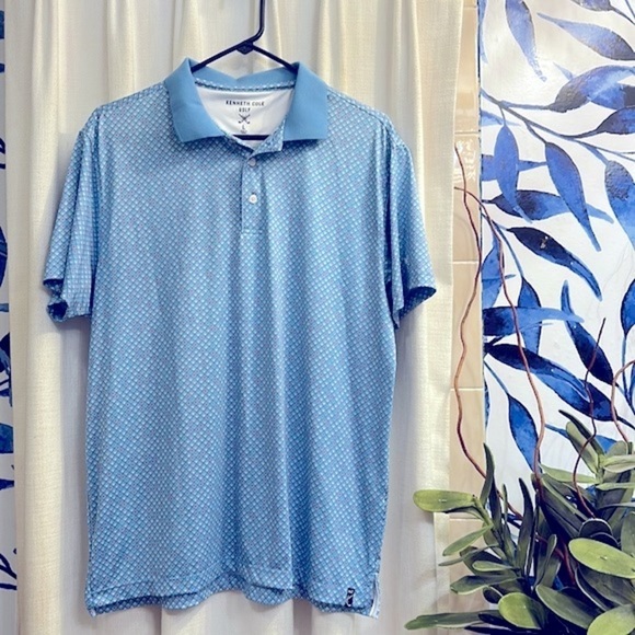 Men’s Kenneth Cole Golf Polyester & Spandex Diamond Pattern Athletic Polo Size L - Picture 1 of 7